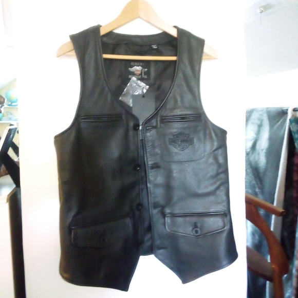 Harley black leather vest new men's small ladies medium chest best 38" - Picture 6 of 10